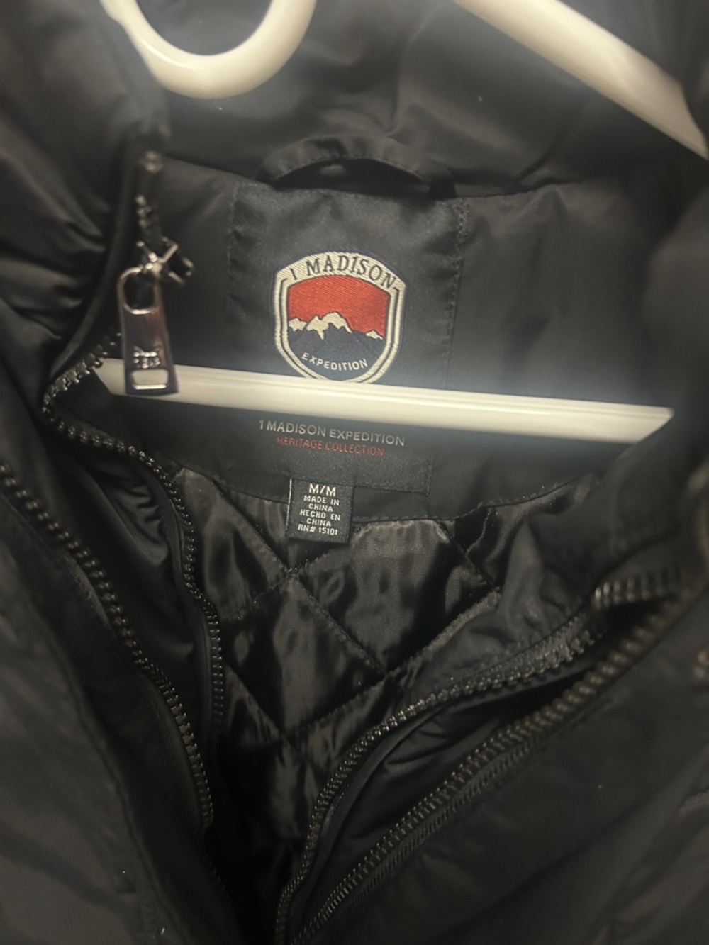 1 Madison Black Quilted Expedition Jacket with Red Logo Patch